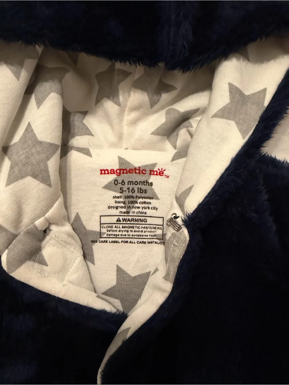 Magnetic Me Navy Blue Baby Jacket with Gray Star Lining